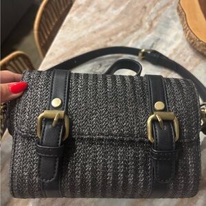 Anthropologie Black and Gray Crossbody Bag with Sleek Design